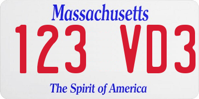 MA license plate 123VD3