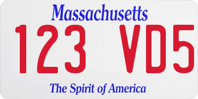 MA license plate 123VD5