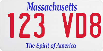 MA license plate 123VD8