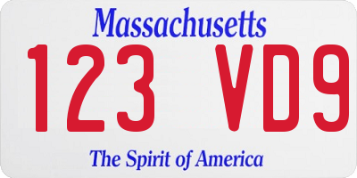 MA license plate 123VD9