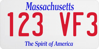 MA license plate 123VF3