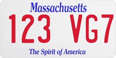 MA license plate 123VG7