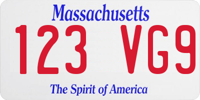 MA license plate 123VG9