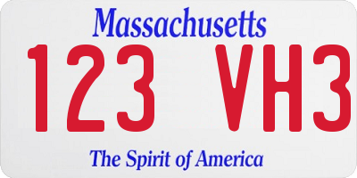 MA license plate 123VH3
