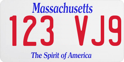 MA license plate 123VJ9