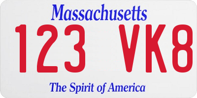 MA license plate 123VK8