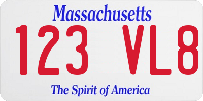 MA license plate 123VL8