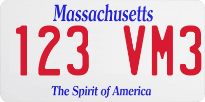 MA license plate 123VM3
