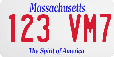 MA license plate 123VM7