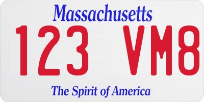 MA license plate 123VM8