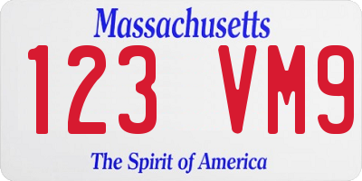MA license plate 123VM9