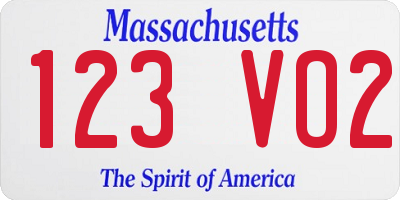 MA license plate 123VO2