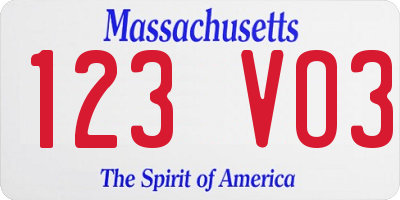 MA license plate 123VO3