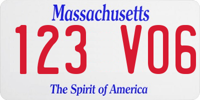 MA license plate 123VO6