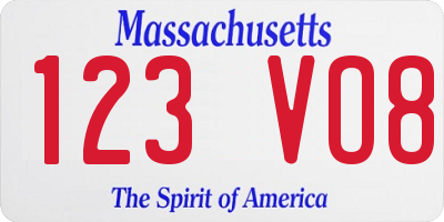 MA license plate 123VO8