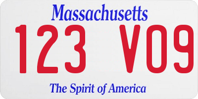 MA license plate 123VO9