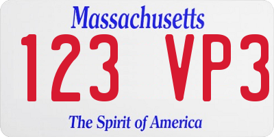 MA license plate 123VP3