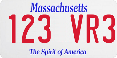 MA license plate 123VR3