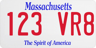 MA license plate 123VR8