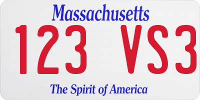 MA license plate 123VS3