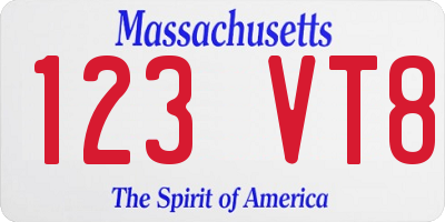 MA license plate 123VT8