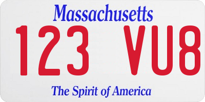 MA license plate 123VU8