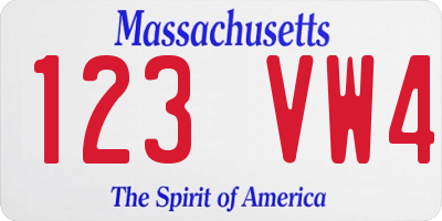 MA license plate 123VW4