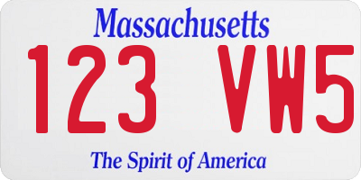 MA license plate 123VW5