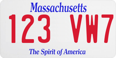 MA license plate 123VW7