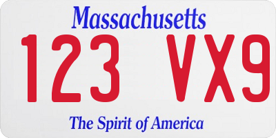 MA license plate 123VX9