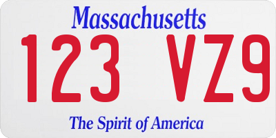 MA license plate 123VZ9