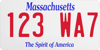 MA license plate 123WA7