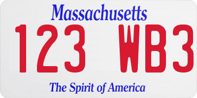 MA license plate 123WB3