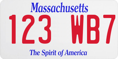 MA license plate 123WB7
