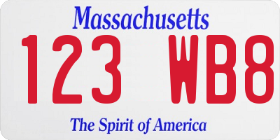 MA license plate 123WB8