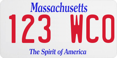 MA license plate 123WC0