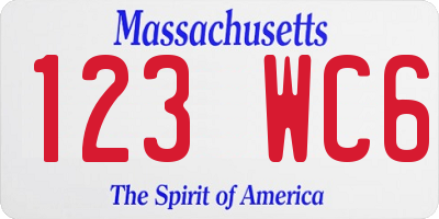 MA license plate 123WC6