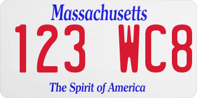 MA license plate 123WC8