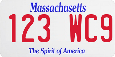MA license plate 123WC9