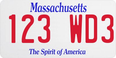 MA license plate 123WD3