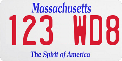 MA license plate 123WD8
