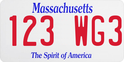 MA license plate 123WG3