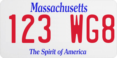MA license plate 123WG8