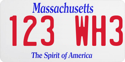 MA license plate 123WH3
