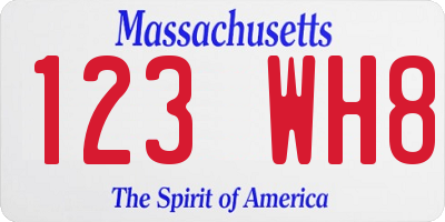 MA license plate 123WH8