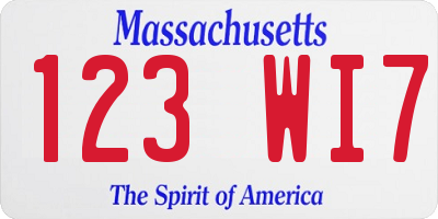 MA license plate 123WI7
