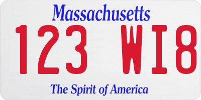 MA license plate 123WI8
