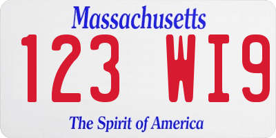MA license plate 123WI9