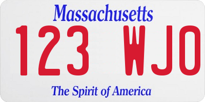 MA license plate 123WJ0