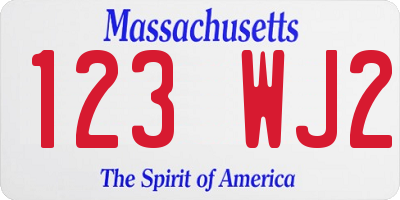MA license plate 123WJ2